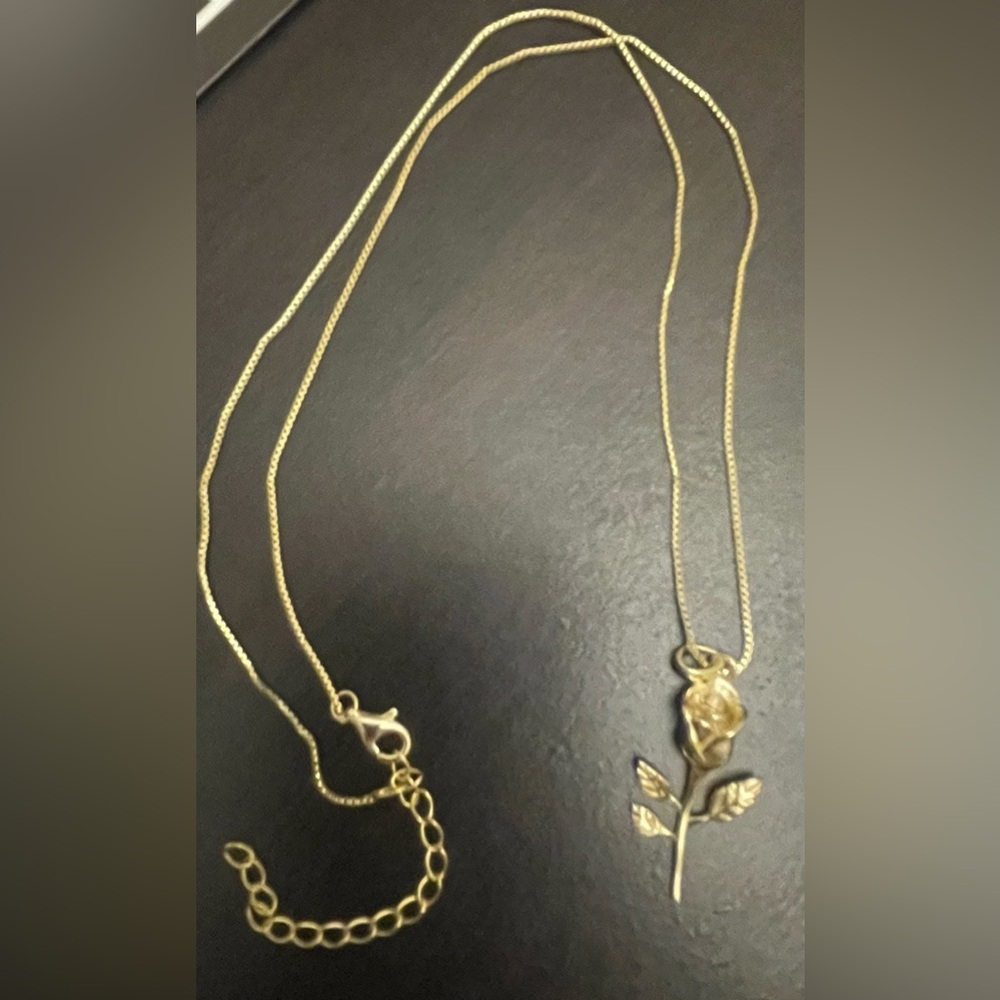 18k gold vermeil over 925 high quality sterling silver rose necklace. NWOT. - Picture 4 of 6